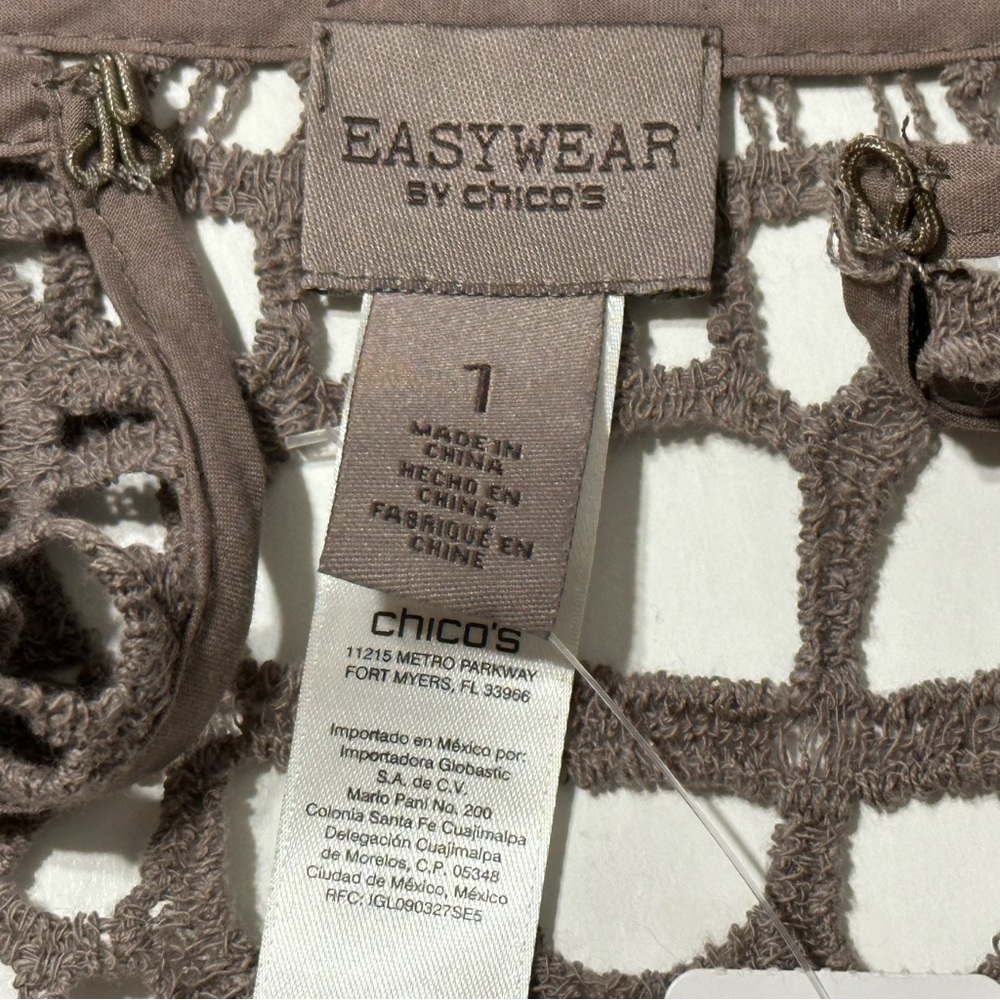 Chico’s Easywear Crochet Lace Long Sleeve Texas Taupe Cotton Cardigan Jacket NWT - Picture 8 of 16